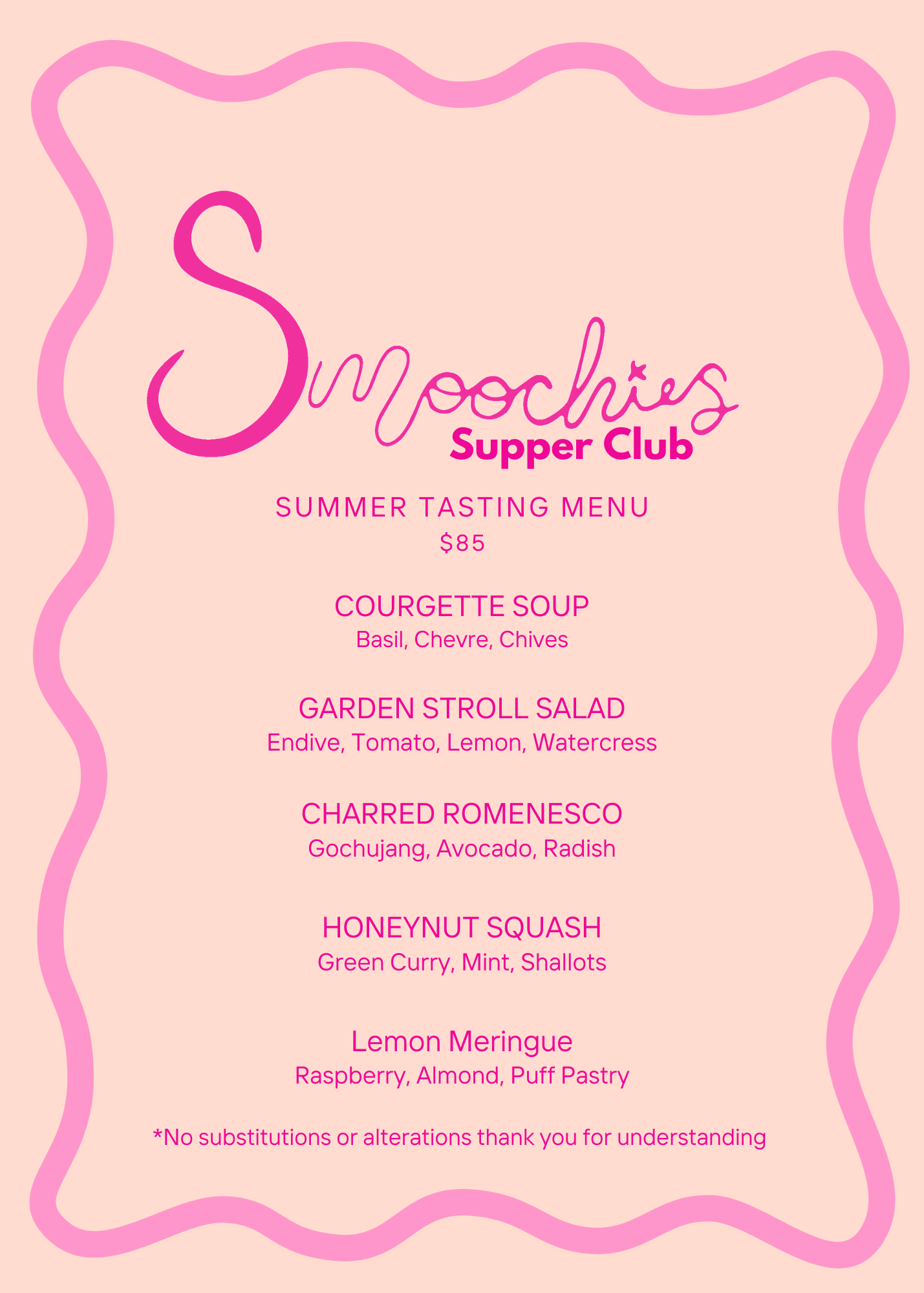 Smoochie's Dinner Ticket